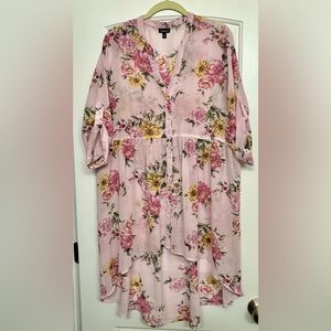 Torrid Sheer Floral Chiffon Hi-lo Tunic Top V-neck Tab Sleeve. Size 1X
